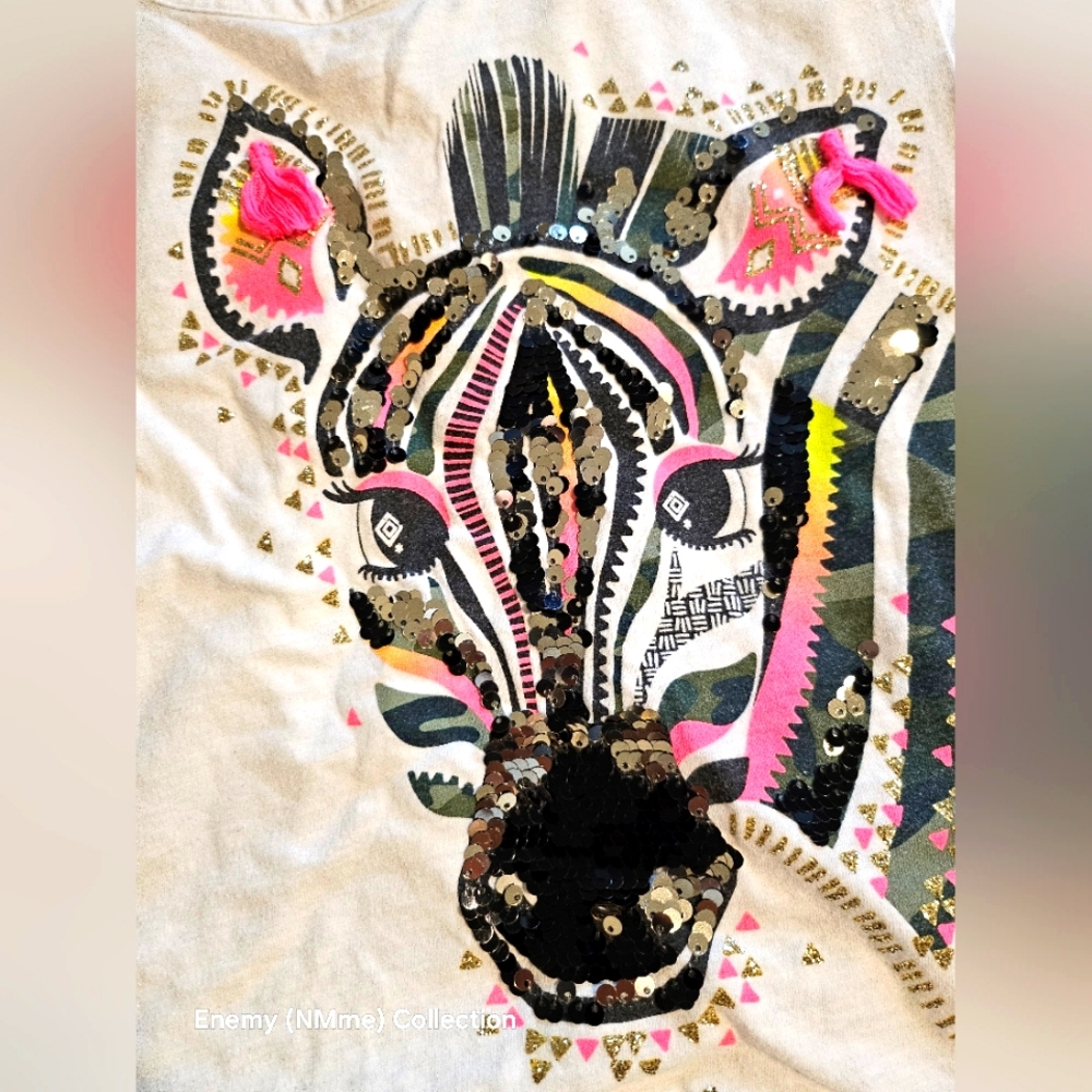Colorful Sequined Zebra Graphic Tee